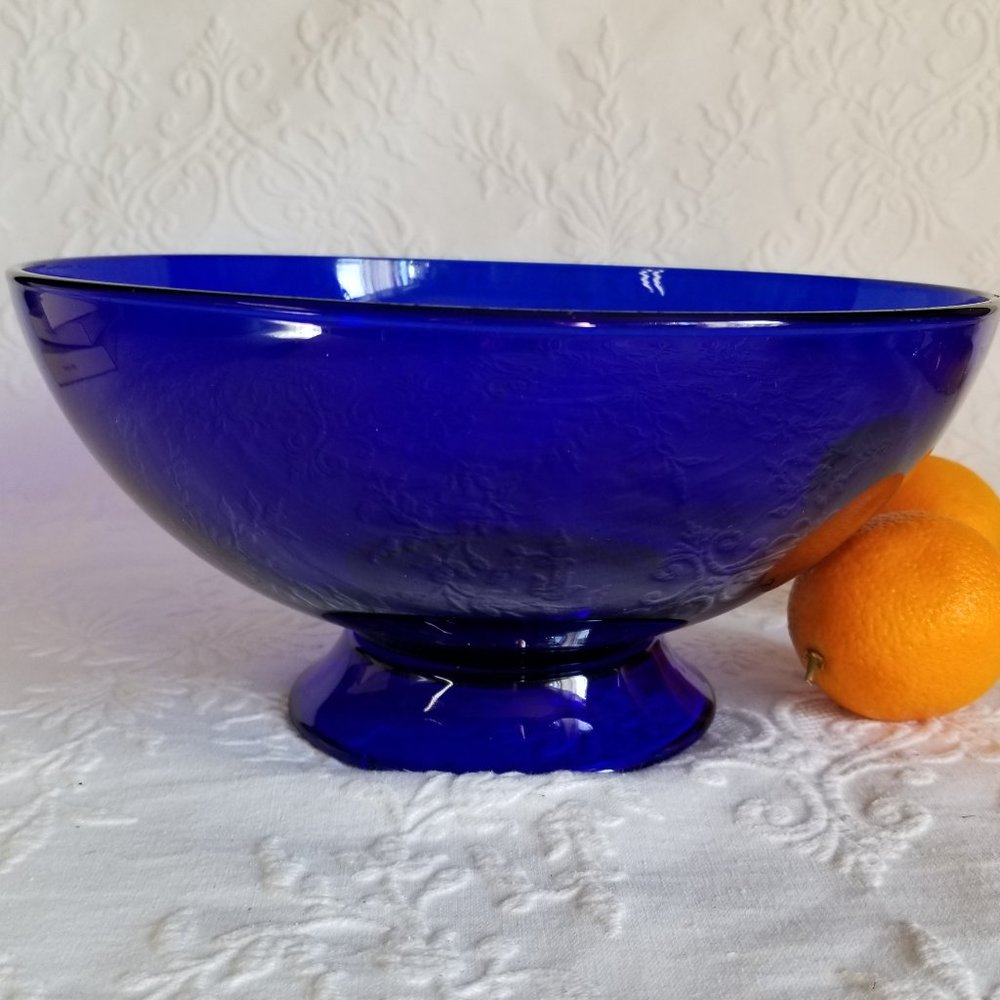 Large Cobalt Blue Glass Bowl Serving or Display Vintage